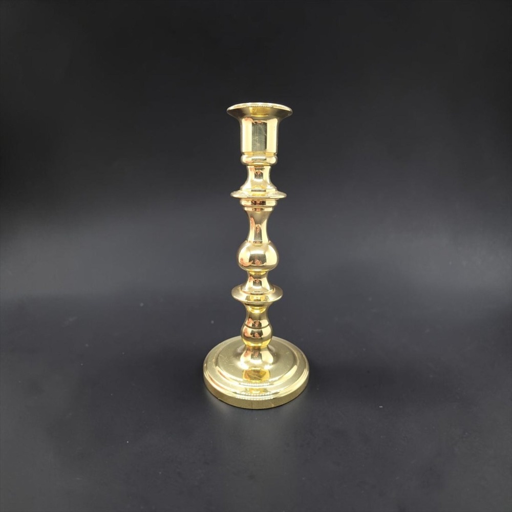 Baldwin Solid Brass Candlestick Holder 7.5 Inch Polished Gold Spindle Vintage